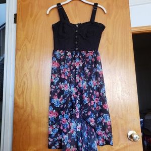 Forever 21 Denim Corset Top & Floral Flowy Bottom